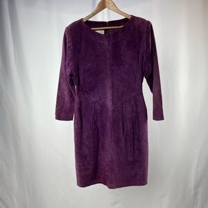 Vintage Carolyne Barton Pig Skin Suede Long Sleeve V Waist Dress in Purple Sz 10